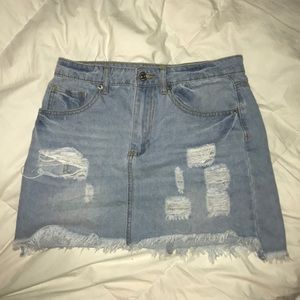Distressed mom jean skirt